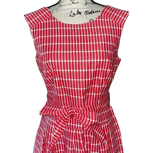 NWT Amanda Lane coral & white sleeveless flare dress 8 - Picture 2 of 7